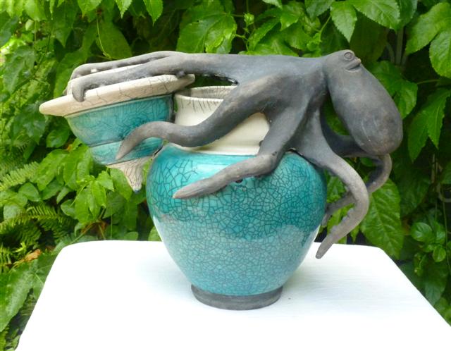 Raku Octopus and Jar